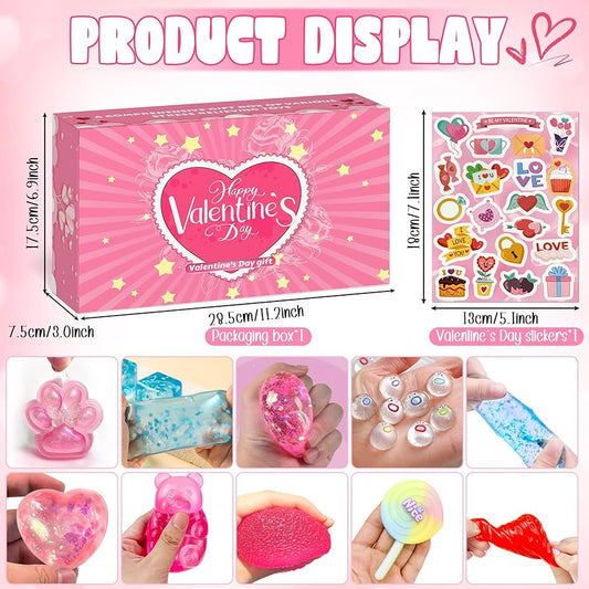 Valentines Day Gifts for Kids - 24Pcs Taba Squishies Kit Fidget Toys with Greeting Cards