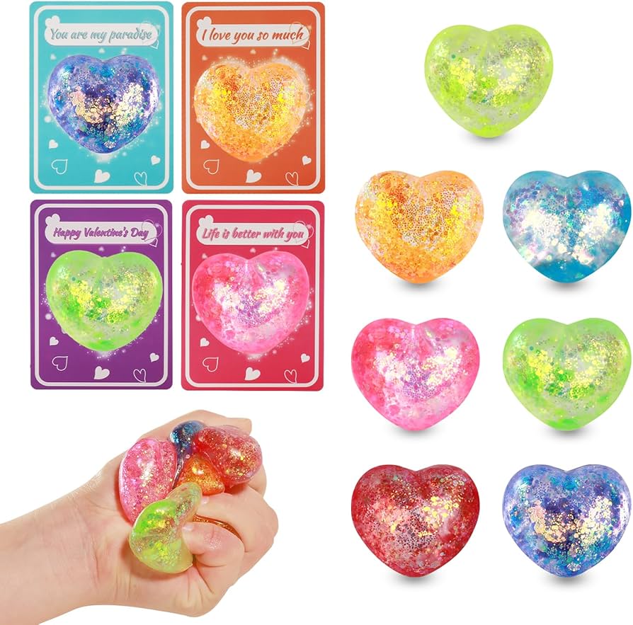 Valentines Gifts for Kids, 24 Pack Heart Stress Balls