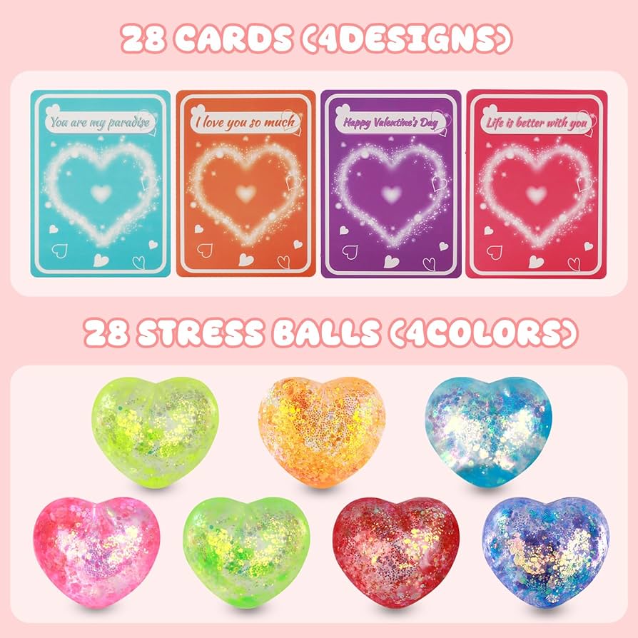 Valentines Gifts for Kids, 24 Pack Heart Stress Balls