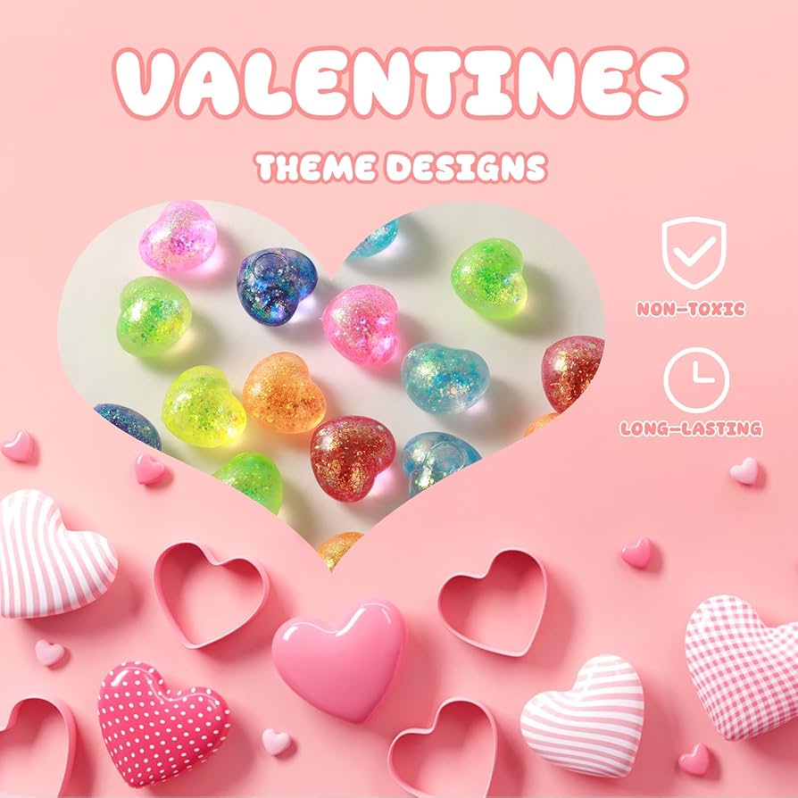 Valentines Gifts for Kids, 24 Pack Heart Stress Balls