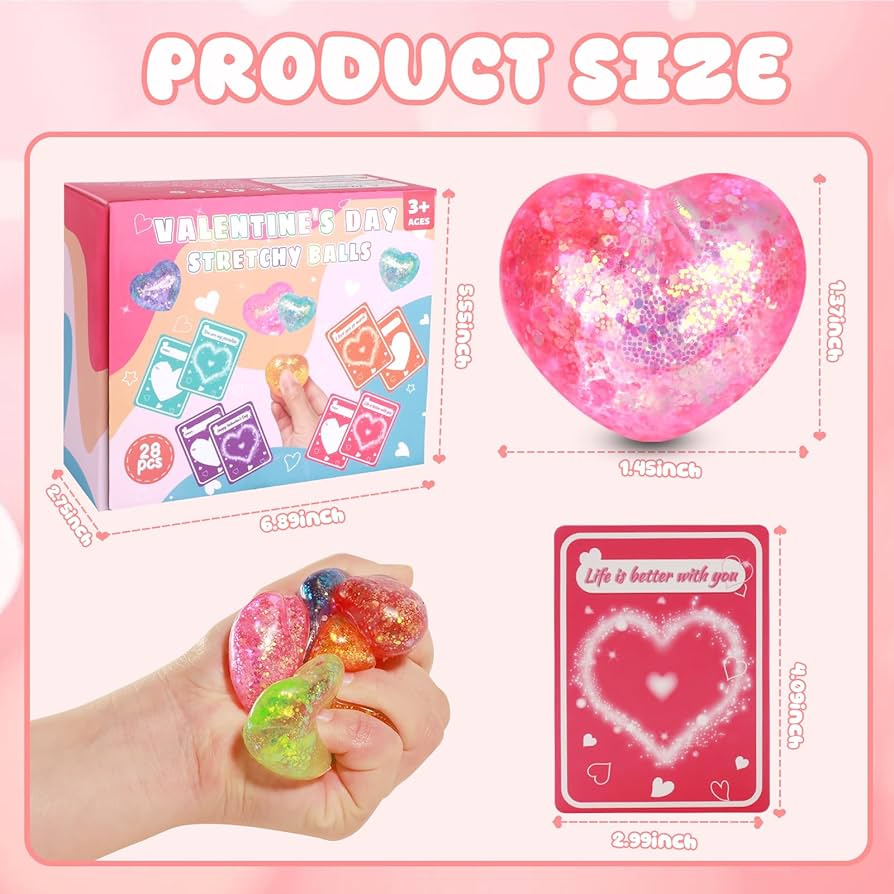Valentines Gifts for Kids, 24 Pack Heart Stress Balls
